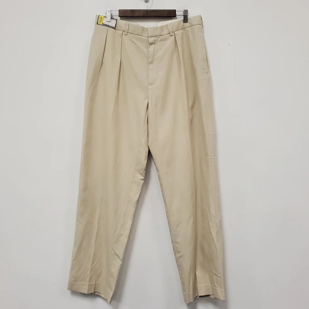 Polo Golf Ralph Lauren Mens Chino Pants Size 36L Cotton Silk Linen Pleated